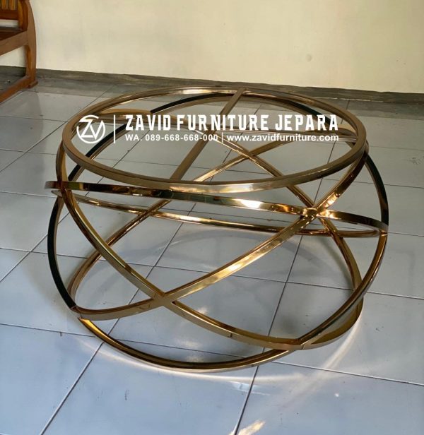 kaki meja tamu stainless gold desain lingkaran abstrak