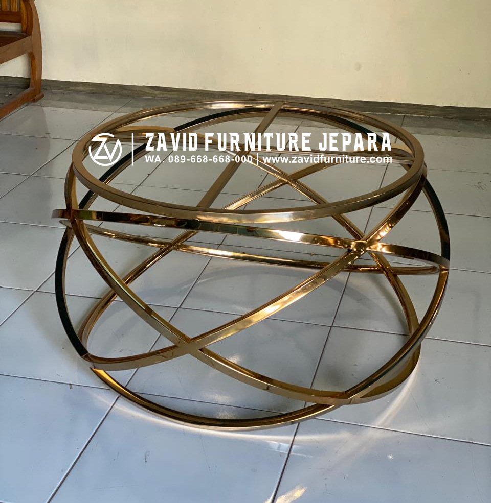 kaki meja tamu stainless gold desain lingkaran abstrak