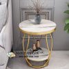 Jual Meja Sudut Bulat Kaki Stainles Gold Modern