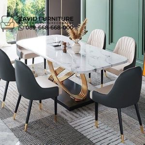 Meja Makan Marmer Kaki Stainles Silang Modern Meja Makan Marmer Kaki Stainles Silang Modern