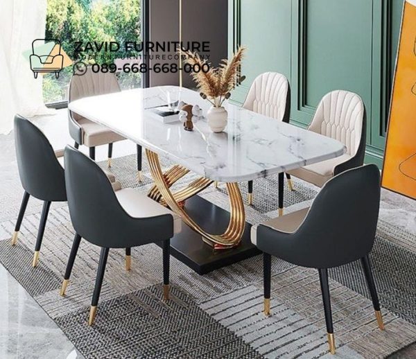 Meja Makan Marmer Kaki Stainles Silang Modern Meja Makan Marmer Kaki Stainles Silang Modern