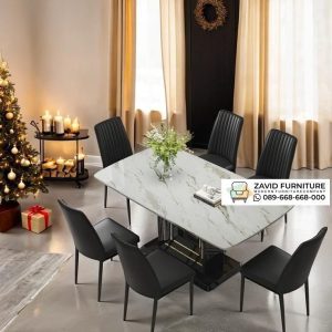 Custom Modern Meja Makan 6 Kursi Kaki Besi