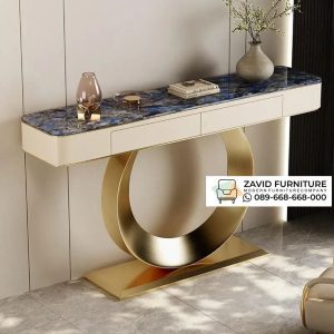Desain Meja Konsul Kaki Setengah Lingkaran Gold