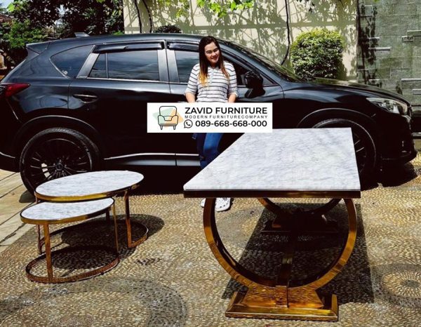 Desain Terbaru Set Meja Makan Marmer Dan Coffe Table Stainles Gold Desain Terbaru Set Meja Makan Marmer Dan Coffe Table Stainles Gold