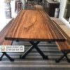 Meja Besar Kayu Trembesi kaki Besi Silang