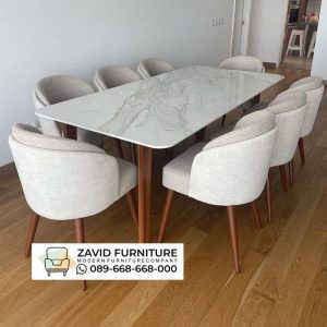 Meja Jati Marmer 8 Kursi Set Manado