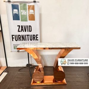Meja Konsul Bentuk Nada Stainless Rose Gold