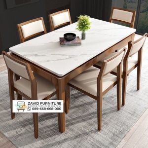 Meja Makan Kayu Marmer Putih Minimalis Meja Makan Kayu Marmer Putih Minimalis