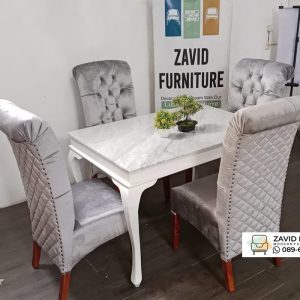 Custom Meja Makan Minimalis 4 Kursi Kain Bludru Custom Meja Makan Minimalis 4 Kursi Kain Bludru