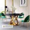 Meja Makan Bulat Marmer Kaki Stainless Gold Terbaru Meja Makan Bulat Marmer Kaki Stainless Gold Terbaru