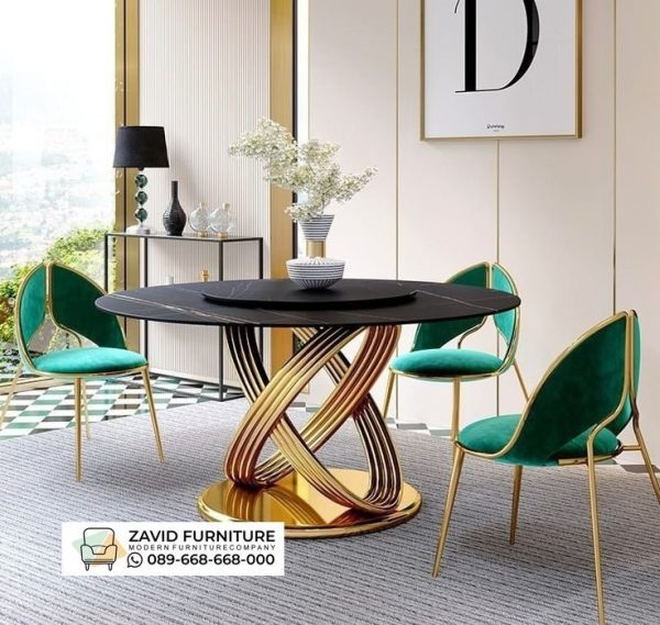 Meja Makan Bulat Marmer Kaki Stainless Gold Terbaru Meja Makan Bulat Marmer Kaki Stainless Gold Terbaru