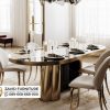 Meja Makan Kaki Stainless Mewah Marmer Oval