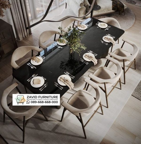 Meja Makan Marmer Hitam Kaki Transparan Modern Meja Makan Marmer Hitam Kaki Transparan Modern