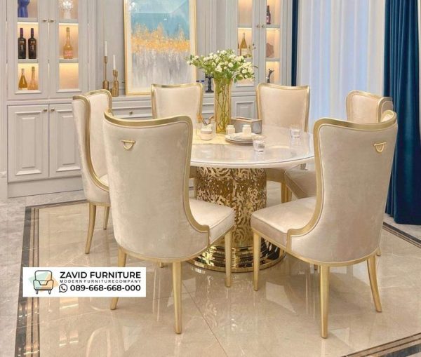 Meja Makan Stainless Bulat Modern 6 Kursi Meja Makan Stainless Bulat Modern 6 Kursi