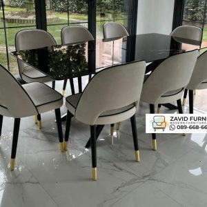 Sandaran Lengkung Meja Makan Marmer 8 Kursi Sandaran Lengkung Meja Makan Marmer 8 Kursi