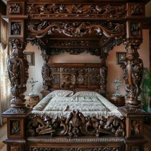 Tempat Tidur Kanopi Ukiran Mewah Tempat Tidur Kanopi Ukiran Mewah
