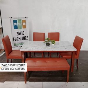 Meja Makan Marmer Kayu Jati Kombinasi Stool Panjang Meja Makan Marmer Kayu Jati Kombinasi Stool Panjang