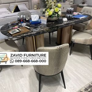 Meja Marmer Hitam Oval 8 Kursi