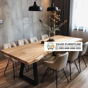 Meja Trembesi Kaki Besi Segitiga