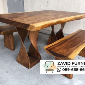 Meja Trembesi Utuh Kaki Ulir