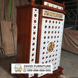 Mimbar Masjid Kaligrafi Jati Kombinasi Warna Putih Mimbar Masjid Kaligrafi Jati Kombinasi Warna Putih