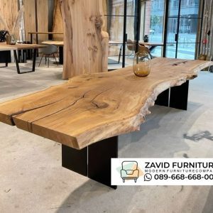 Meja Kayu Solid Utuh Prabumulih Kaki Besi
