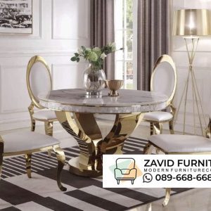 Meja Makan Modern Bulat Marmer