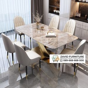 Meja Makan Stainless Marmer