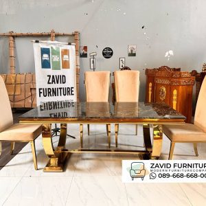Meja Makan Stainless Gold Marmer