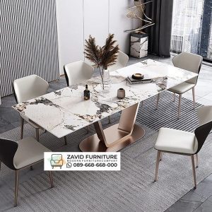Meja Makan Stainless Rose Gold Minimalis