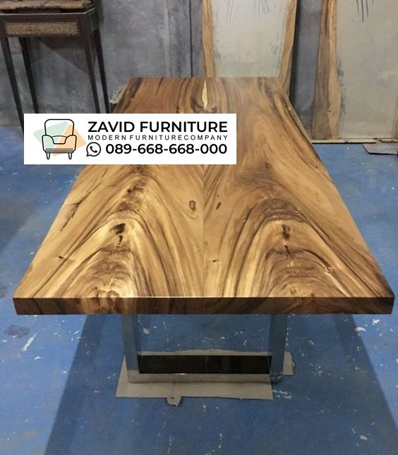 Meja Kayu Utuh Kaki Stainless Meja Kayu Utuh Kaki Stainless