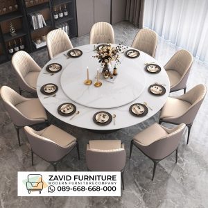 Meja Makan Marmer Bulat Utuh 10 Kursi