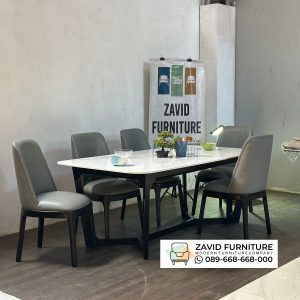 Meja Makan Marmer Kayu Jati