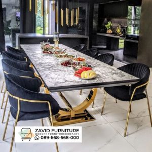 Meja Makan Marmer Luxury Stainless Gold