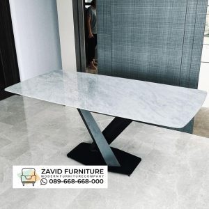 Meja Marmer Kaki Besi Silang