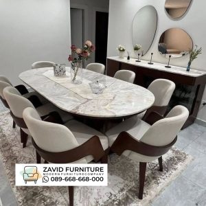 Meja Marmer Putih Oval Model Baru