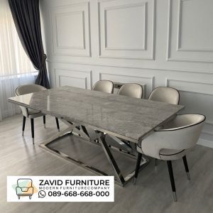 Meja Marmer Stainless 6 Kursi