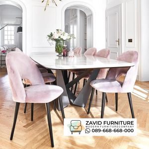 Set Meja Marmer Kaki Besi 8 Kursi