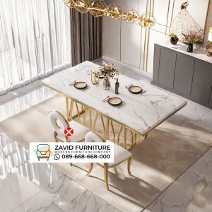 Meja Makan Marmer Kaki Stainless Unik Boyolali