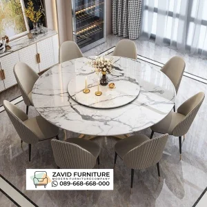 Meja Makan Marmer Bulat 10 Kursi