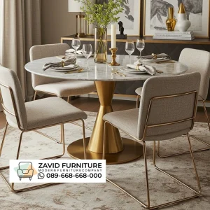 Meja Makan Marmer Bulat 4 Kursi Modern