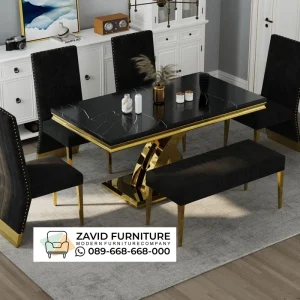 Meja Makan Marmer Hitam Mewah