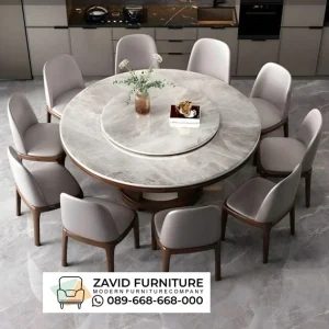 Meja Marmer Kayu Jati Bulat