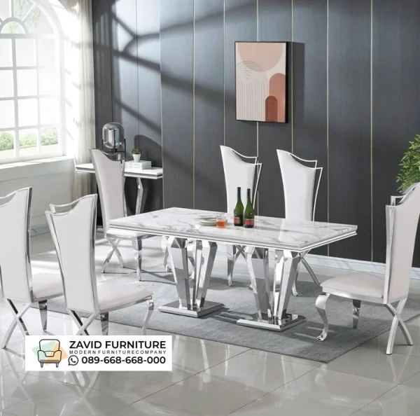Set Meja Makan Marmer Putih 6 Kursi Set Meja Makan Marmer Putih 6 Kursi