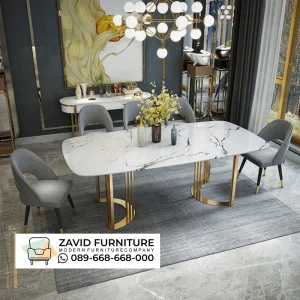 Meja Makan Marmer Putih Desain Unik Modern