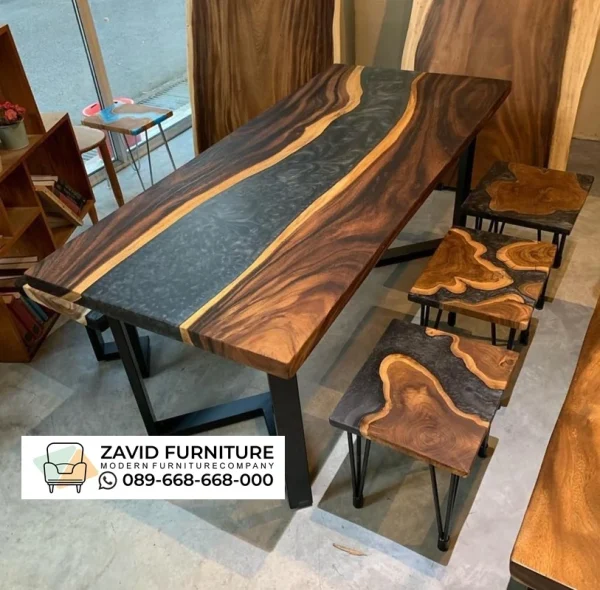 Meja Resin Kayu Jati Solid Modern