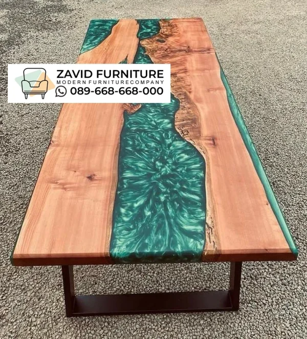 Meja Resin Kayu Jati Solid Modern