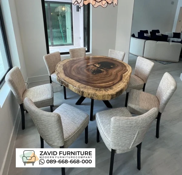 Meja Trembesi Bulat Utuh Kaki Besi Meja Trembesi Bulat Utuh Kaki Besi