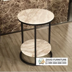 Meja Sudut Bulat Marmer Kaki Besi