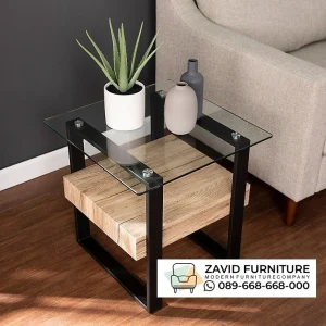 Meja Sudut Kaca Kaki Besi